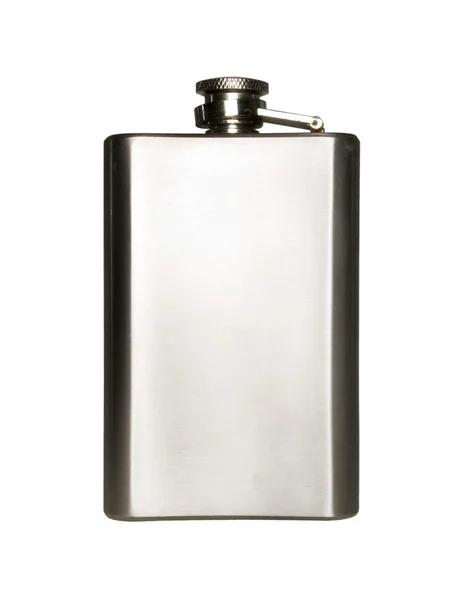 Metallic hip flask + clipping path — Stock Photo, Image