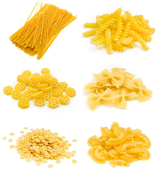 Collezione di pasta italiana su bianco — Foto Stock