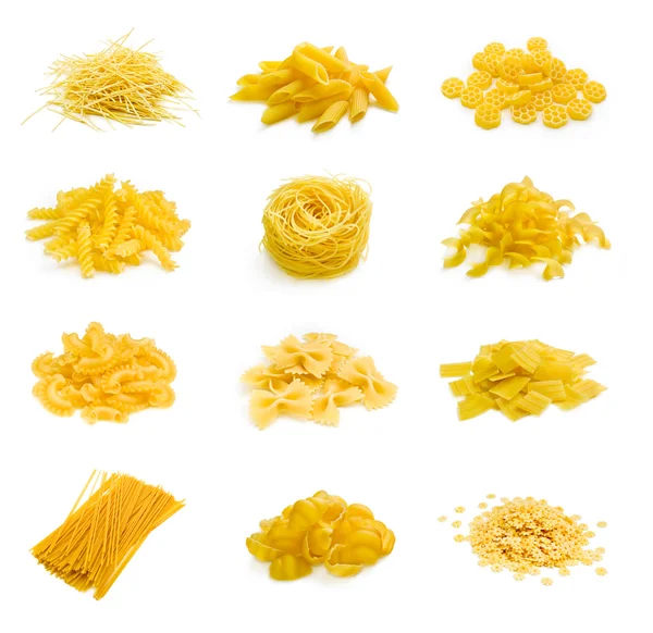 Grande collezione di pasta italiana su bianco — Foto Stock
