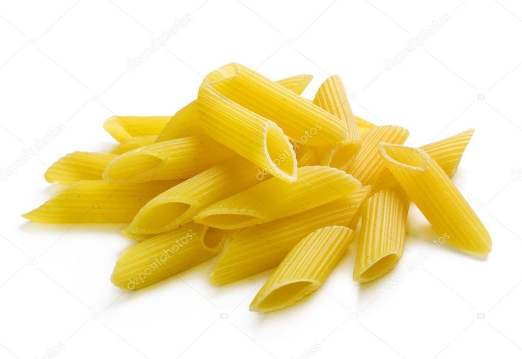 Penne pasta on white