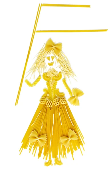 Кукла-женщина, сделанная из пасты с пустым флагом — стоковое фото