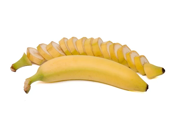 มุมมองของกล้วยบนพื้นหลังสีขาว — ภาพถ่ายสต็อก