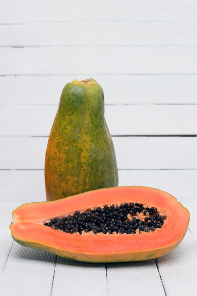 Fresh tropical papaya fruit on white — Stock Photo, Image