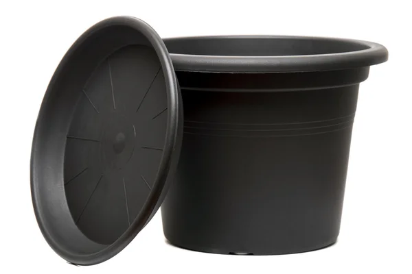 Vaso di plastica vuoto fiore nero — Foto Stock