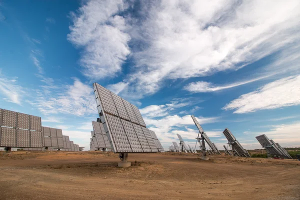 Field of solar panels gathering energy Stock Image