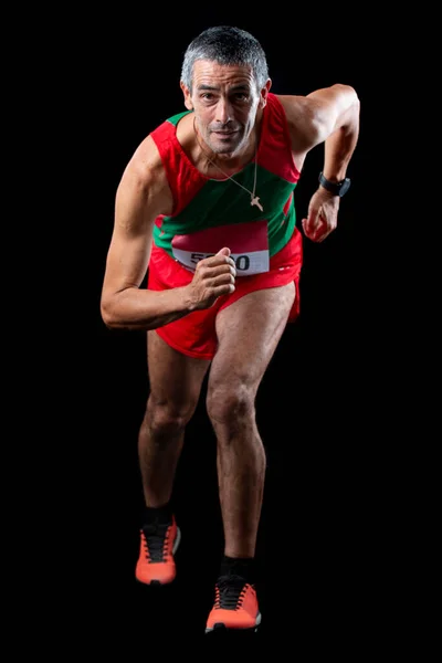 Portugisiska Löpare Man Medelåldern Svart Bakgrund — Stockfoto