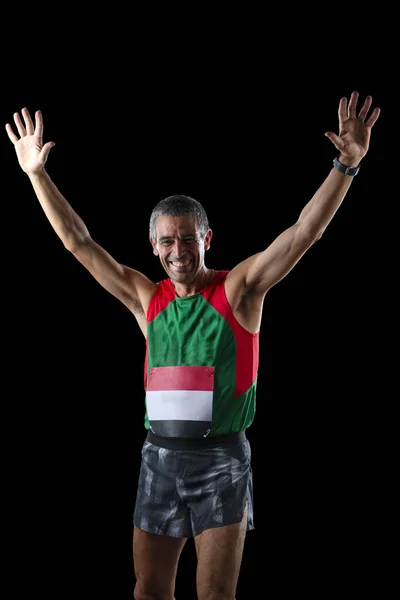 Portugalský Běžec Muž Středního Věku Černém Pozadí — Stock fotografie