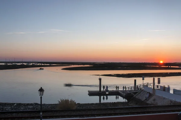 Beau Coucher Soleil Dans Les Marais Ria Formosa Faro Algarve — Photo