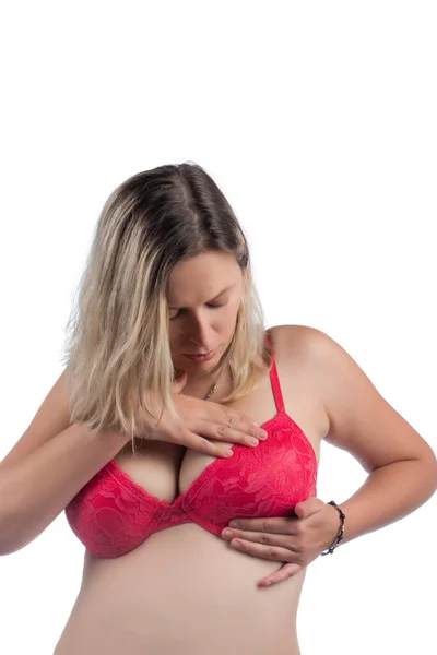 Woman Breast Self Care Examination Lumps Weird Symptoms — Stock Photo, Image