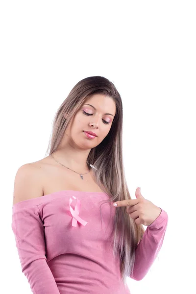 Vacker Ung Kvinna Med Rosa Klänning Vit Bakgrund Med Rosa — Stockfoto