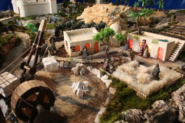 Rakamların, binaların ve Portekiz 'deki doğum sahnesinin Noel sezonunda çekilmiş hali..