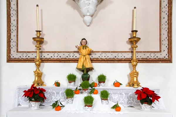 Presepio Tradicional Região Algarvia Portugal Com Laranjas Plantas Velas — Fotografia de Stock