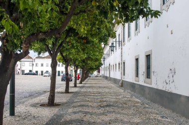 Portekiz 'in Faro kentindeki tipik eski Avrupa şehir binaları manzarası.