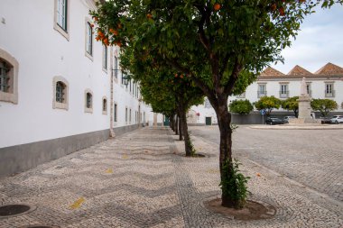 Portekiz 'in Faro kentindeki tipik eski Avrupa şehir binaları manzarası.