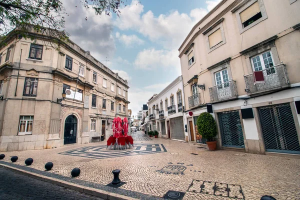 Közelkép Tipikus Portugál Épületekről Faro Belvárosában Portugáliában — Stock Fotó