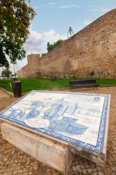 Veduta Del Famoso Muro Del Castello Storico Sulla Città Faro — Foto Stock