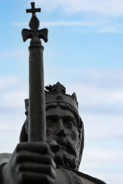 Estátua Primeiro Rei Português Afonso Henriques Localizada Faro Portugal — Fotografia de Stock