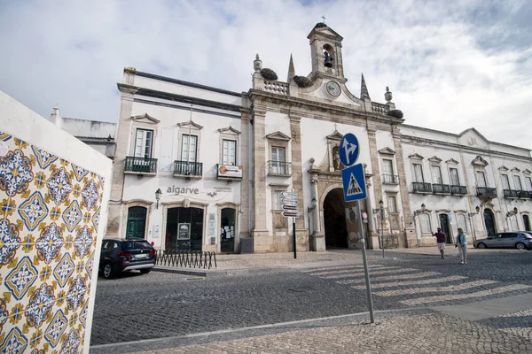 Vista Para Entrada Arco Principal Histórica Cidade Faro Portugal — Fotografia de Stock