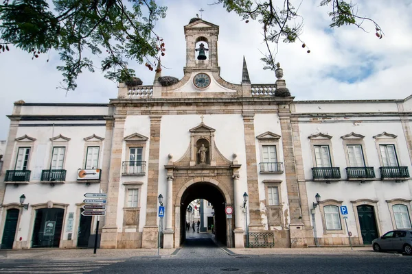 Vista Para Entrada Arco Principal Histórica Cidade Faro Portugal — Fotografia de Stock