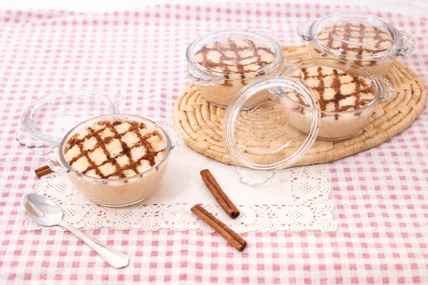 Traditional Portuguese Sweet Rice Dessert Table Cinnamon Sticks — Stock Photo, Image