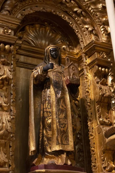 Detalhes Estátua Cristã Religiosa Sobre Interior Igreja Carmo Localizada Faro — Fotografia de Stock