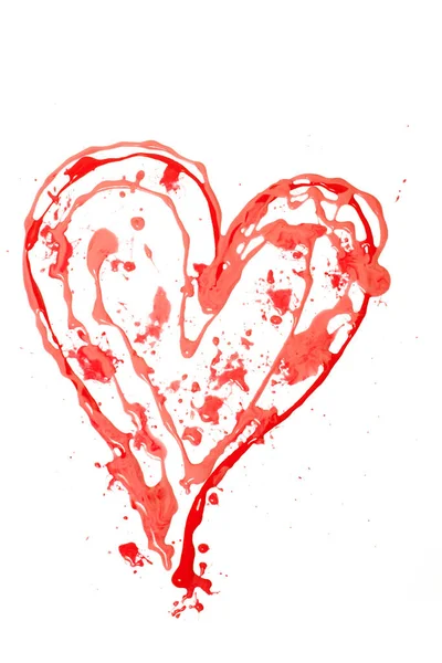 Heart Drip Ink Stain Drops Isolated White Background — Stock Photo, Image