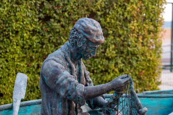 Vista Perto Uma Estátua Pescador Bronze Localizada Cidade Olhao Portugal — Fotografia de Stock