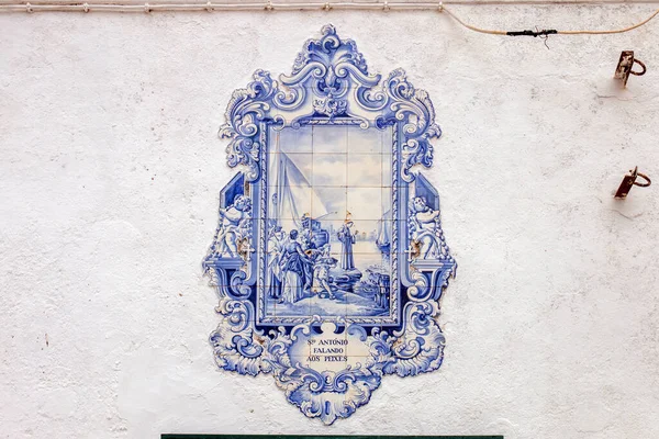 Illustrated Portuguese Azulejo Depicting Religious Theme Saint Anthony Talking Fishes — ストック写真