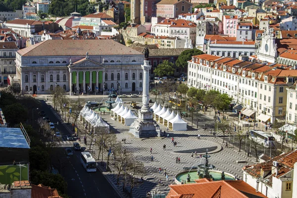 Plaza Rossio y el Teatro Nacional D.Maria II — Foto de Stock