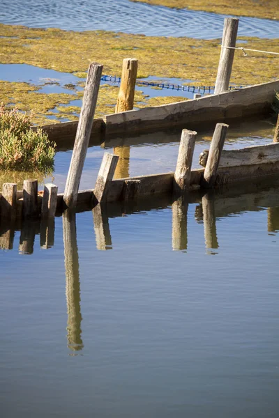 Abstract shot of a partial submerged bridge over a lake — Stock Photo, Image