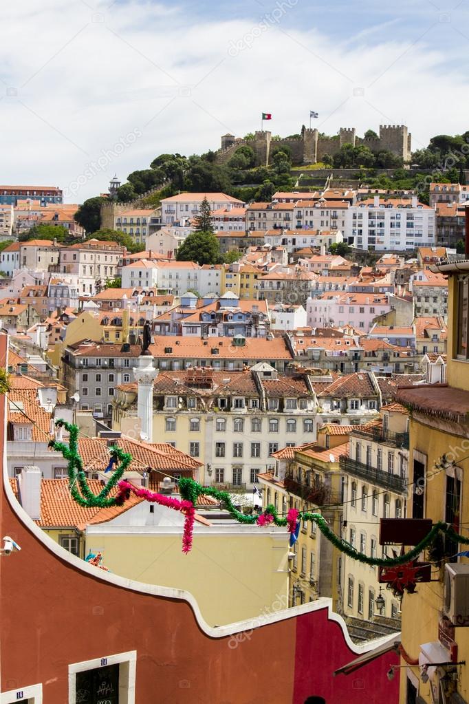 Beautiful Lisbon downtown area with landmark castle of Sao Jorge