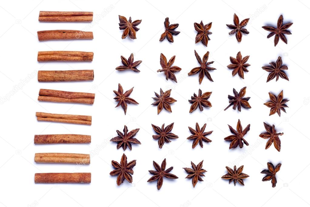 Aromatic cinnamon sticks and star anise