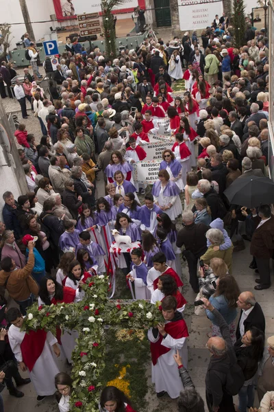 Procession religieuse traditionnelle des torches de fleurs — Photo