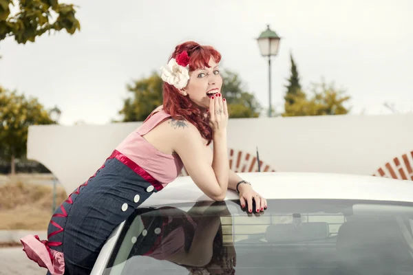 Pinup young woman in vintage style — Stock Photo, Image