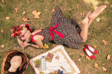 Kadın parkta piknik yapıyor..