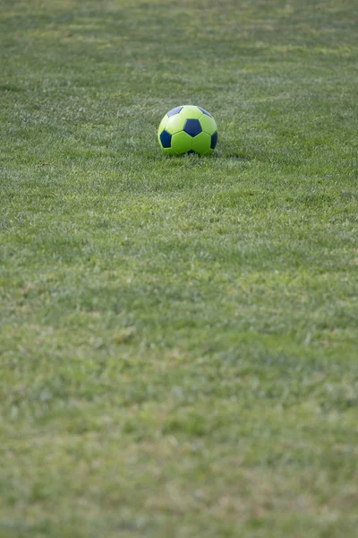 Isolated soccer ball on green grass — Stock Photo, Image