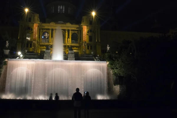 Vista nocturna de la fuente y Museo Nacional de Arte — Foto de Stock