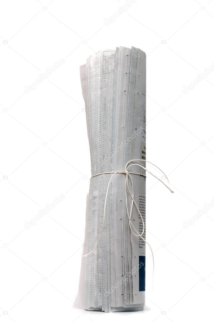 rolled up newspaper with string