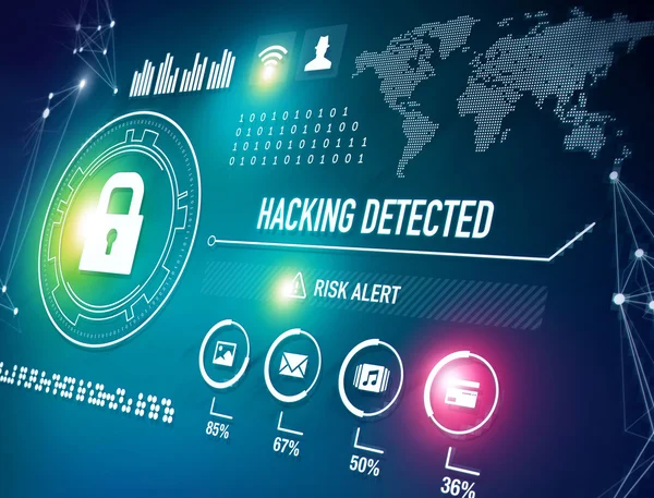 Seguridad en línea y alerta de hackeo — Foto de Stock