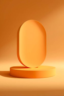 Turuncu tonlarda oval ve dairesel geometrik şekillerin yer aldığı soyut kompozisyon, yumuşak ışıklandırma efektleriyle katı turuncu bir arkaplan üzerine kurulur