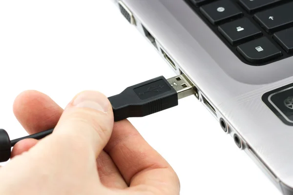USB кабель в руке — стоковое фото