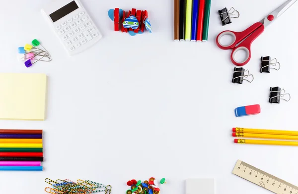 Vista superior de material escolar e de escritório — Fotografia de Stock