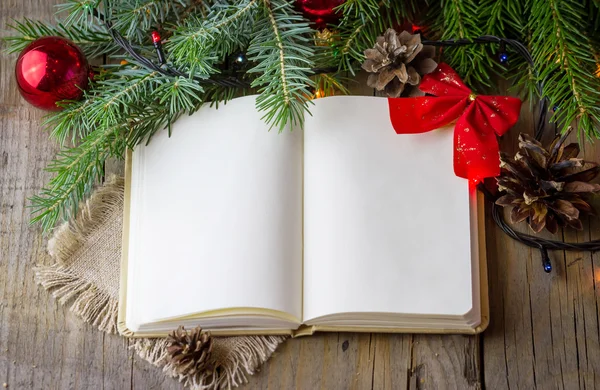 Blank notebook decorated with red bow — Stock Photo, Image