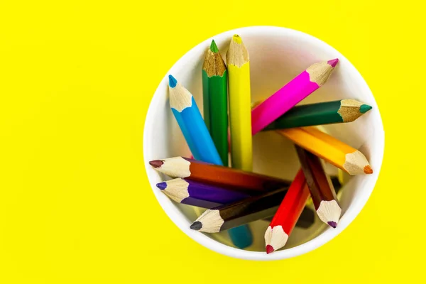 Many colored pencils in cup — Stock Photo, Image