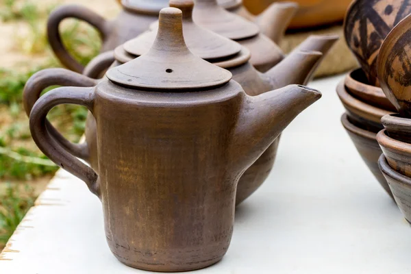 Handmade clay teapots — Stock Photo, Image