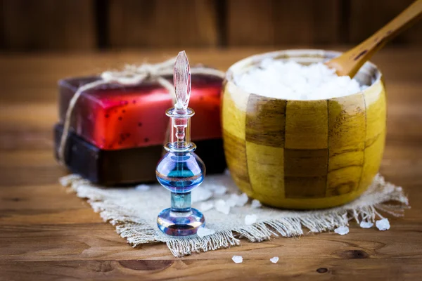 Handmade soaps, perfume and sea salt — Stock Photo, Image