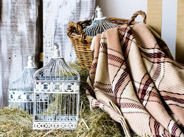 Vintage birdcages with basket — Stock Image Vintage birdcages with basket Stock Picture