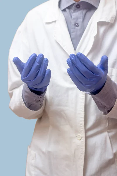 Young Man White Medical Coat Raised His Hands Prayed Medical — Stock Photo, Image