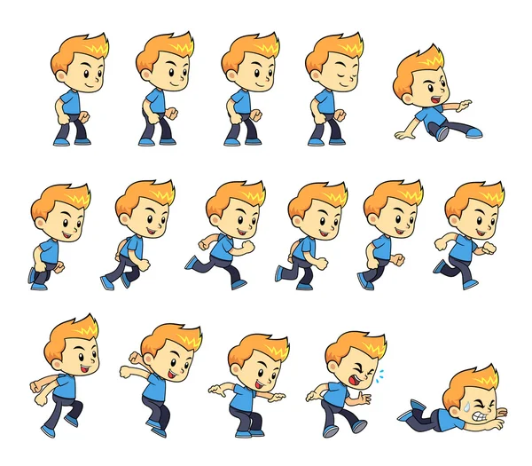 Blauw Shirt Boy spel Sprites — Stockvector