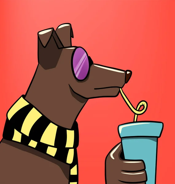 Cartoon hond nippen een drankje — Stockvector